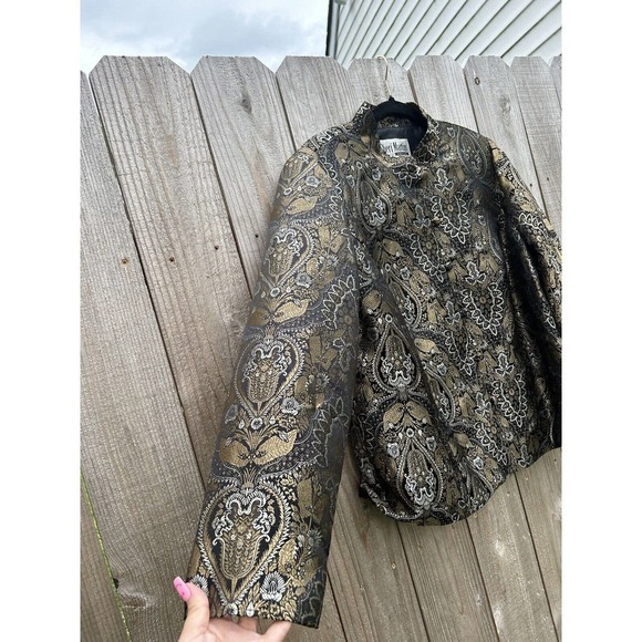 Vintage Sheri Martin Jacket Top Size 16W Black Gold Silver Buttons Whimsygoth - Picture 5 of 11